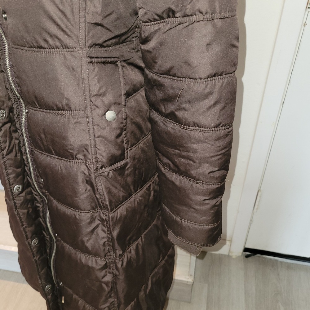 MOSSIMO Puffer Coat Brown Quilted Longline Padded Winter Jacket Warm Fur hood S - Picture 3 of 12